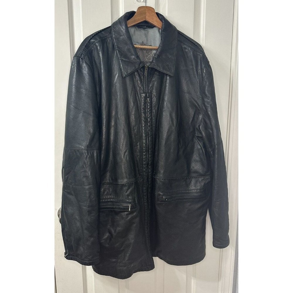 UMBERTO BILANCIONI Men’s Black Leather Jacket Coat Size 54 Zip Front Pelle Italy